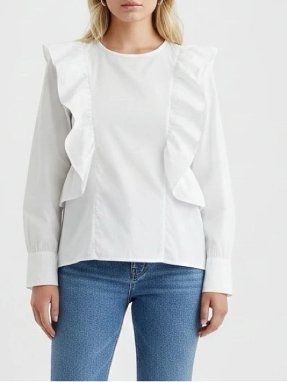 Classic White Ruffle Long Sleeve Blouse